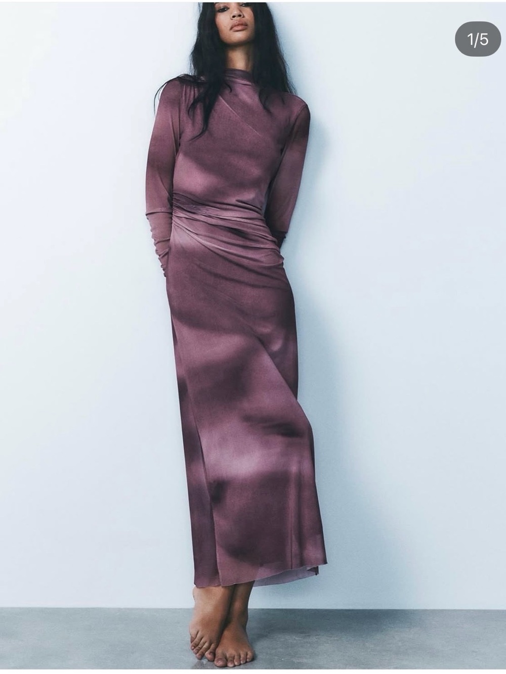 ZARA Long Sleeve Satin Maxi Dress in Dusty Plum